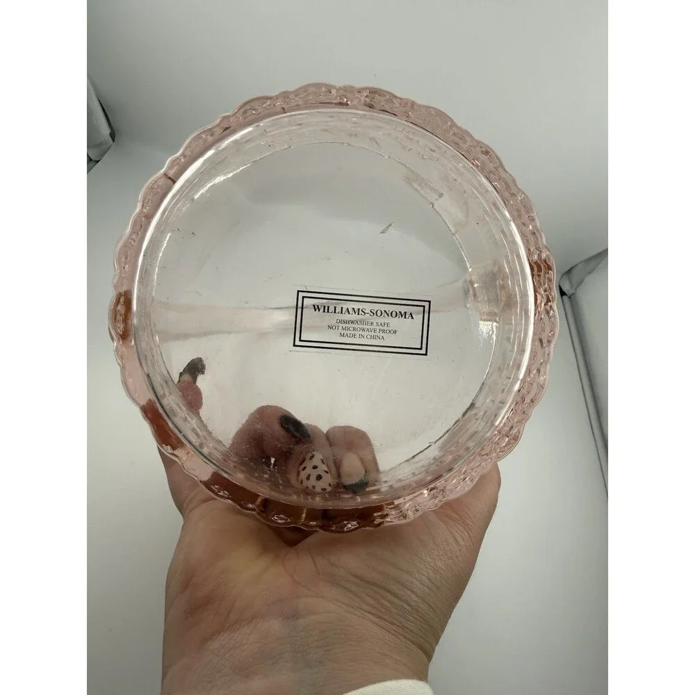 Williams-Sonoma Pink Embossed Glass Woven Easter Basket Round 7” Clear Handle